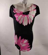 INC International Concepts Top XL Black Pink Floral S/S Rayon Vintage