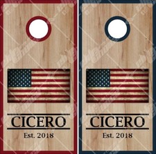 Family Name Wooden Flag Cornhole Wrap Bag Toss Skin Decal Sticker