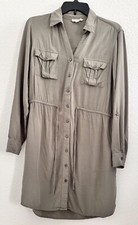 Beach Lunch Lounge Women's Mini Shirt Dress M Sage Green S/S Belted Boho Holiday