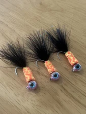 Three hand tied 1/16 crappie jigs 