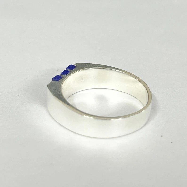 THREE LAPIS LAZULI MENS RING 925 STERLING SILVER RING SIGNET RING GIFT FOR MEN'S - Image 3 of 4