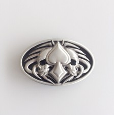 Antique Silver Enamel Tattoo Twin Skull Oval Belt Buckle Boucle de ceinture