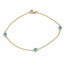 14K Solid Yellow Gold Evil Eye Bracelet, Minimalist Evil Eye Bracelet
