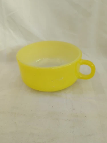 Glasbake Yellow Vintage Stackable Mug Handled Milk Glass Soup Chili Bowl