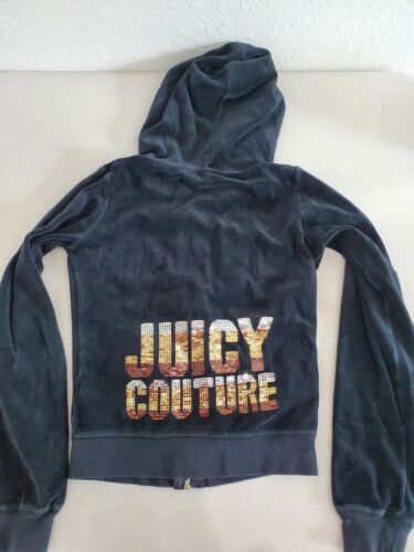 Girl JUICY COUTURE sz XS Velour Hoodie Top Sweatshirt SEQUIN
