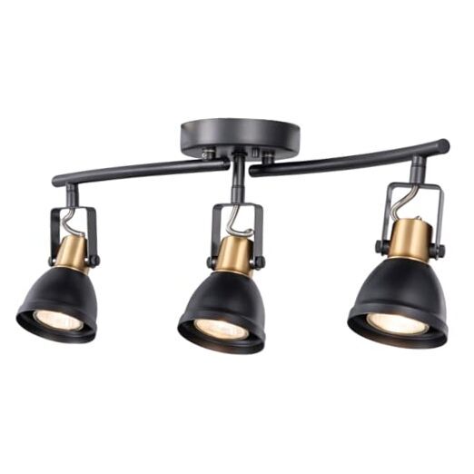 3 Light Foldable Track Lighting Kit, Matte Black Brass Finish Pivot Shades