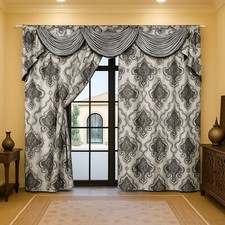 Verdunkelungsvorhang Grau• Barock Stil Set inkl. Querbehang Ca.300x250 cm