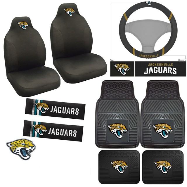 10pc Set NFL Jacksonville Jaguars Car Front Rear Floor Mats Seat Covers