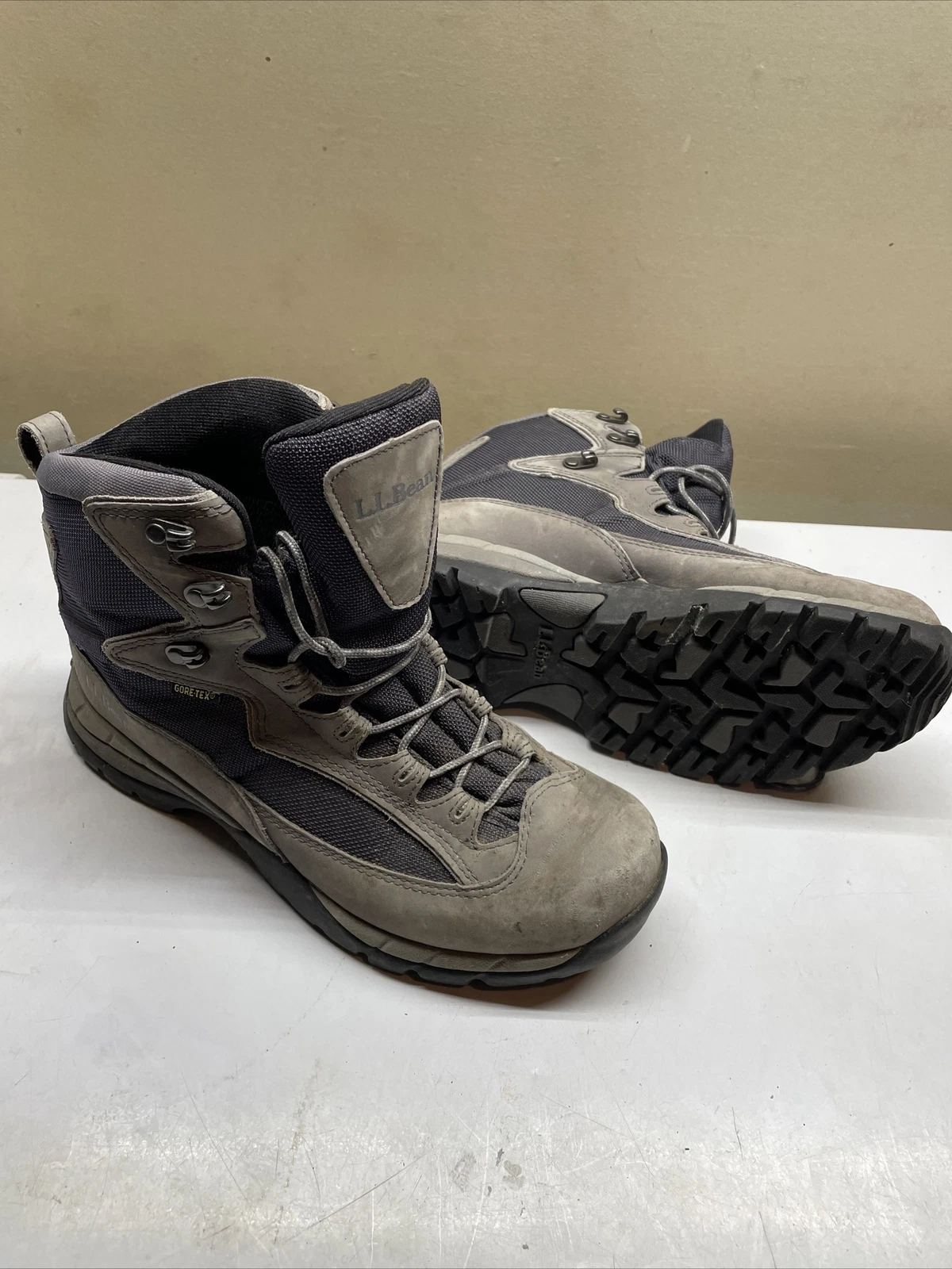 LL BEAN Men's Gray Blue Hiking Gore-Tex Suede Work Boots Size 9M LLBean