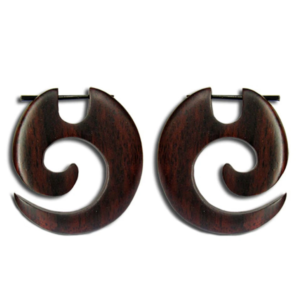 Boucles D'Oreilles en Bois Sculpté Nature des Bjoux Créoles WE19 - Photo 1/1