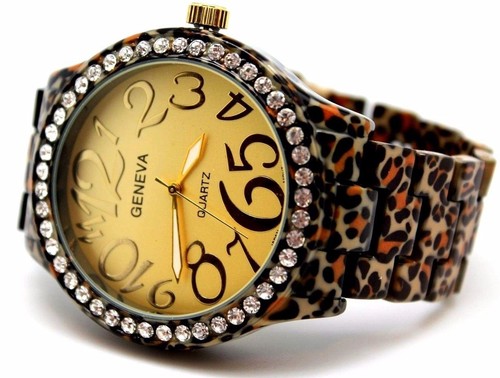 Women's Geneva Tiger Print Watch Gold Dial Metal Water Graphic Print - Picture 5 of 6