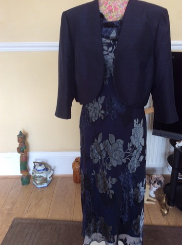 Jacques Vert Floral Navy Silver Devore 