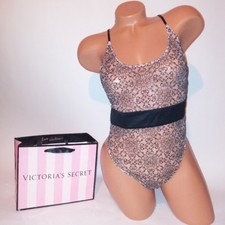 Victoria Secret Lingerie Teddy Babydoll One Piece Bodysuit Black Tan