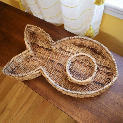 Large Wicker Fish Serving Basket Chip & Dip 20" Coastal Nautical Summer Party