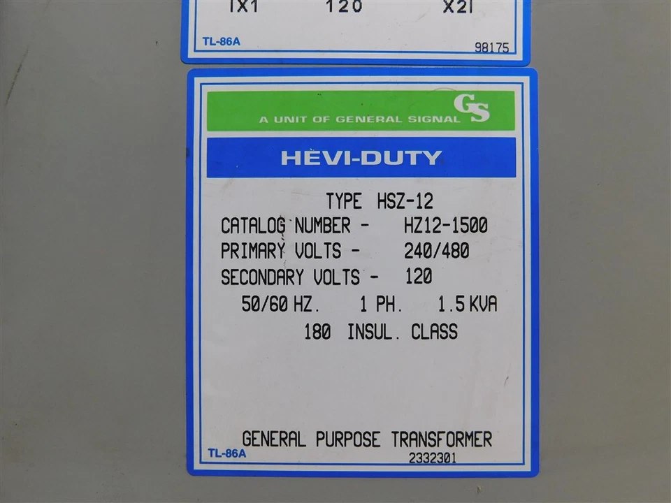 USED General Signal HZ12-1500 Hevi-Duty Transformer Pri 240/480 Sec 120 1.5 kVA - Image 4 of 4