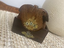 set of six beautiful wood coasters with holder