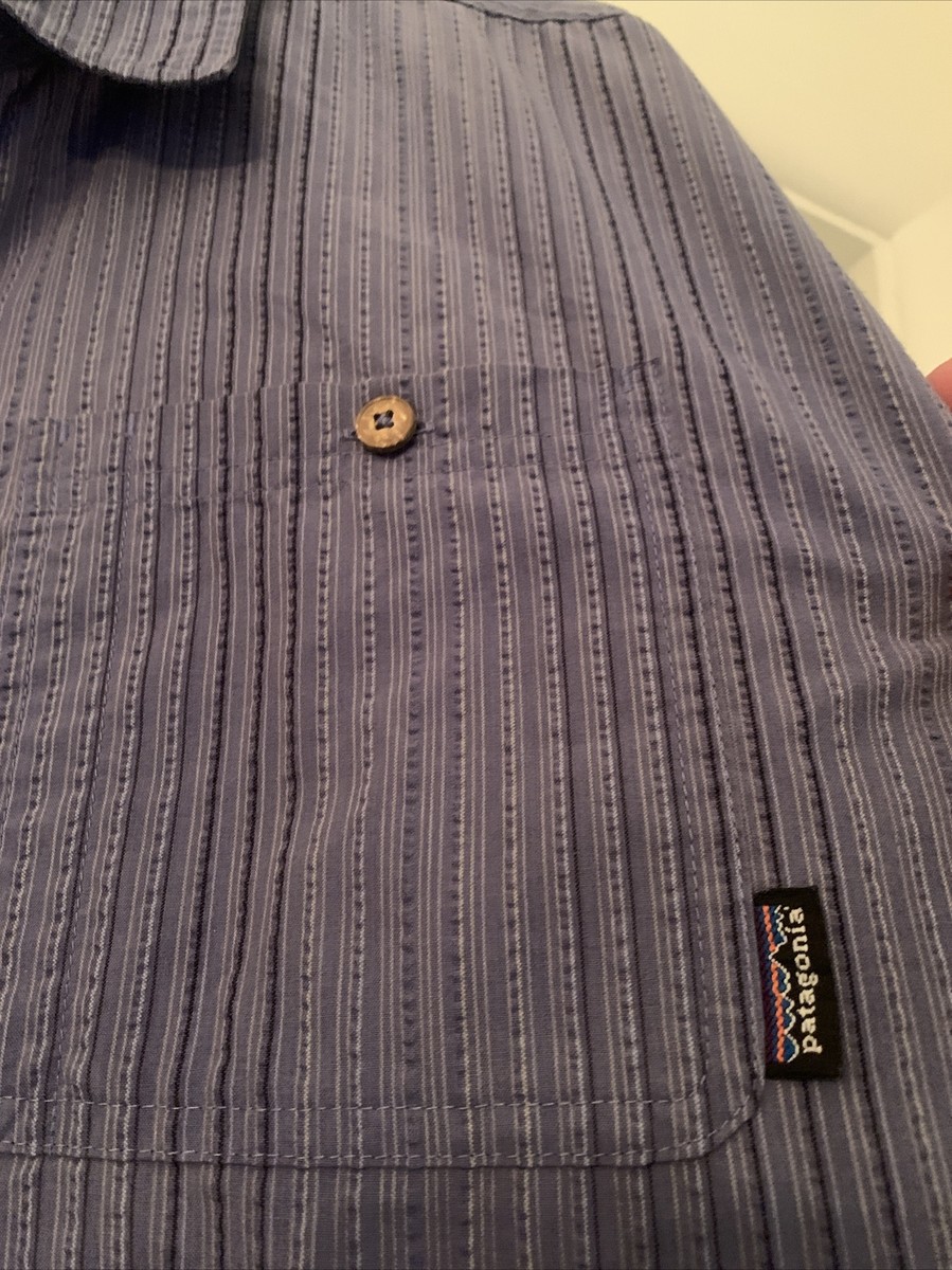 Patagonia Puckerware Shirt Blue Striped Organic Cotton Blend