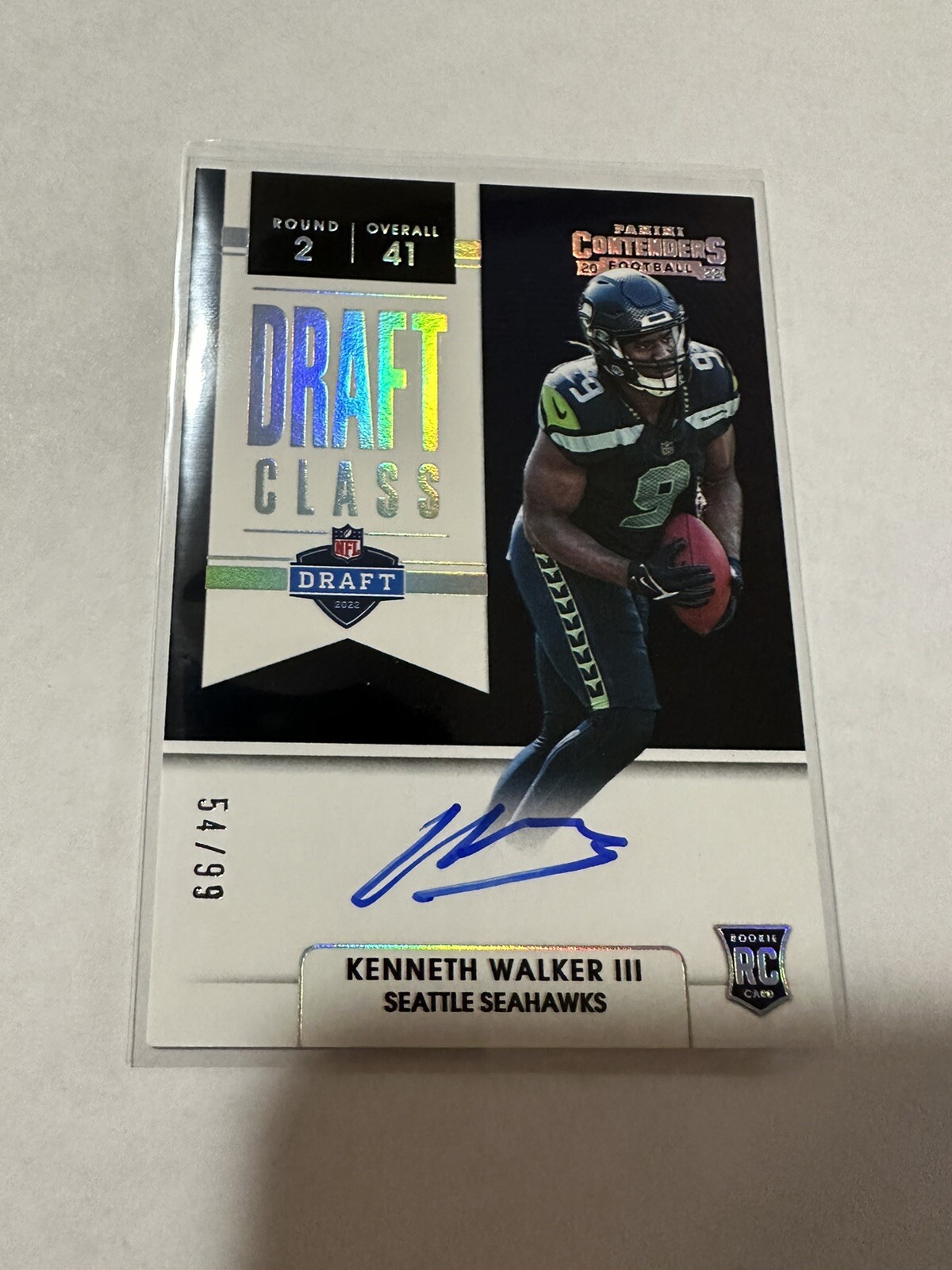 2022 KENNETH WALKER III PANINI CONTENDERS RC Draft Class AUTO SSP 54/99 ON CARD