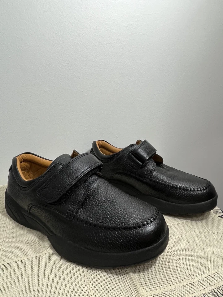 Dr. Comfort Men's Black Leather Shoes 9W Wide Hook-and-Loop Strap Diabetic Comfo - Image 3 of 4