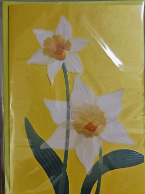 PAPYRUS Daffodil Narcissus Flowers Hand Crafted All Occasions Blank Inside Card