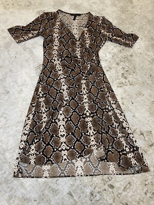 BCBG MaxAzaria Python Snake Brown Black Animal Print Wrap Dress Women Size XS