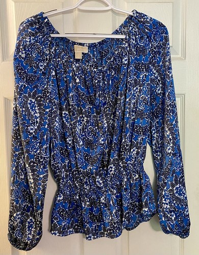 Michael Kors Langarmbluse blau Paisley Ballonbündchen Größe L