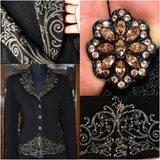 ST JOHN EVENING EMBROIDERED/RHINESTONES BLACK KNIT JACKET SZ 8