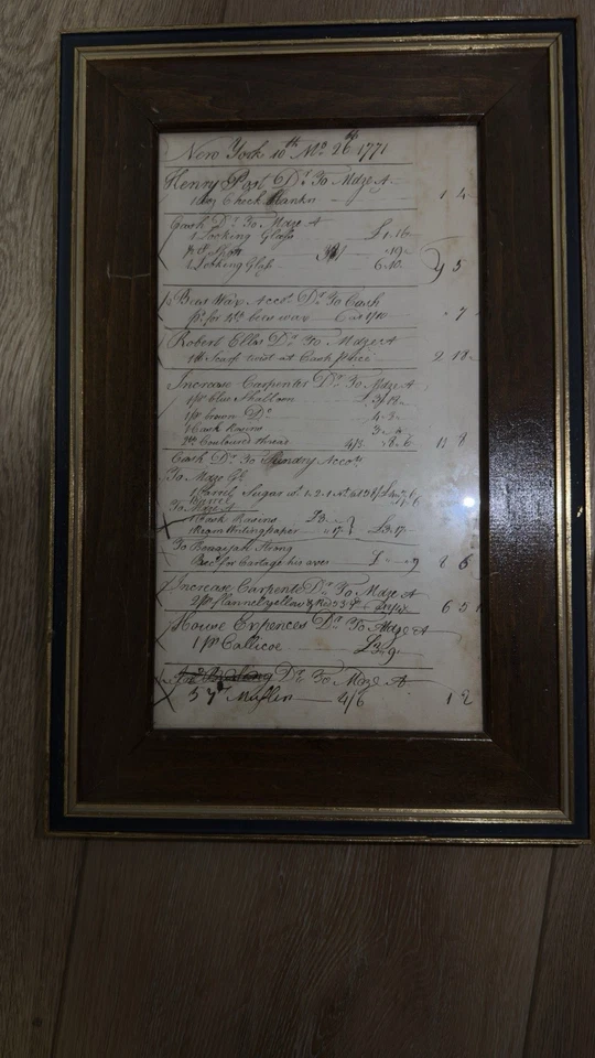 Página de libro mayor colonial de Nueva York 1771 — posible aumento carpintero — enmarcada Foto 3 de 4