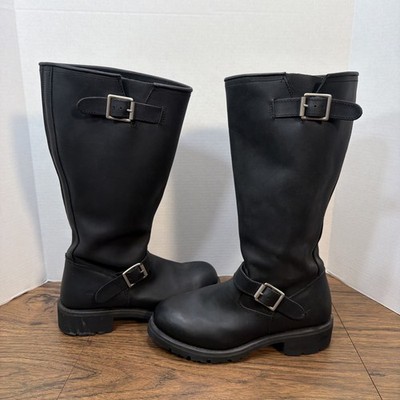 Men's Ad Tec 16-inch Black Leather 1443 Biker Harness Boots Size 10 Wide