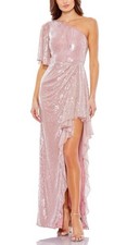 Mac Duggal Asymmetrical One Shoulder Bell Sleeve Sequin Dress 93662 Size 8 NWT