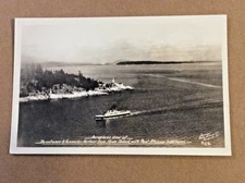 vintage post card-entrance to Vancouver Harbor from Howe sound-lighthouse & ship