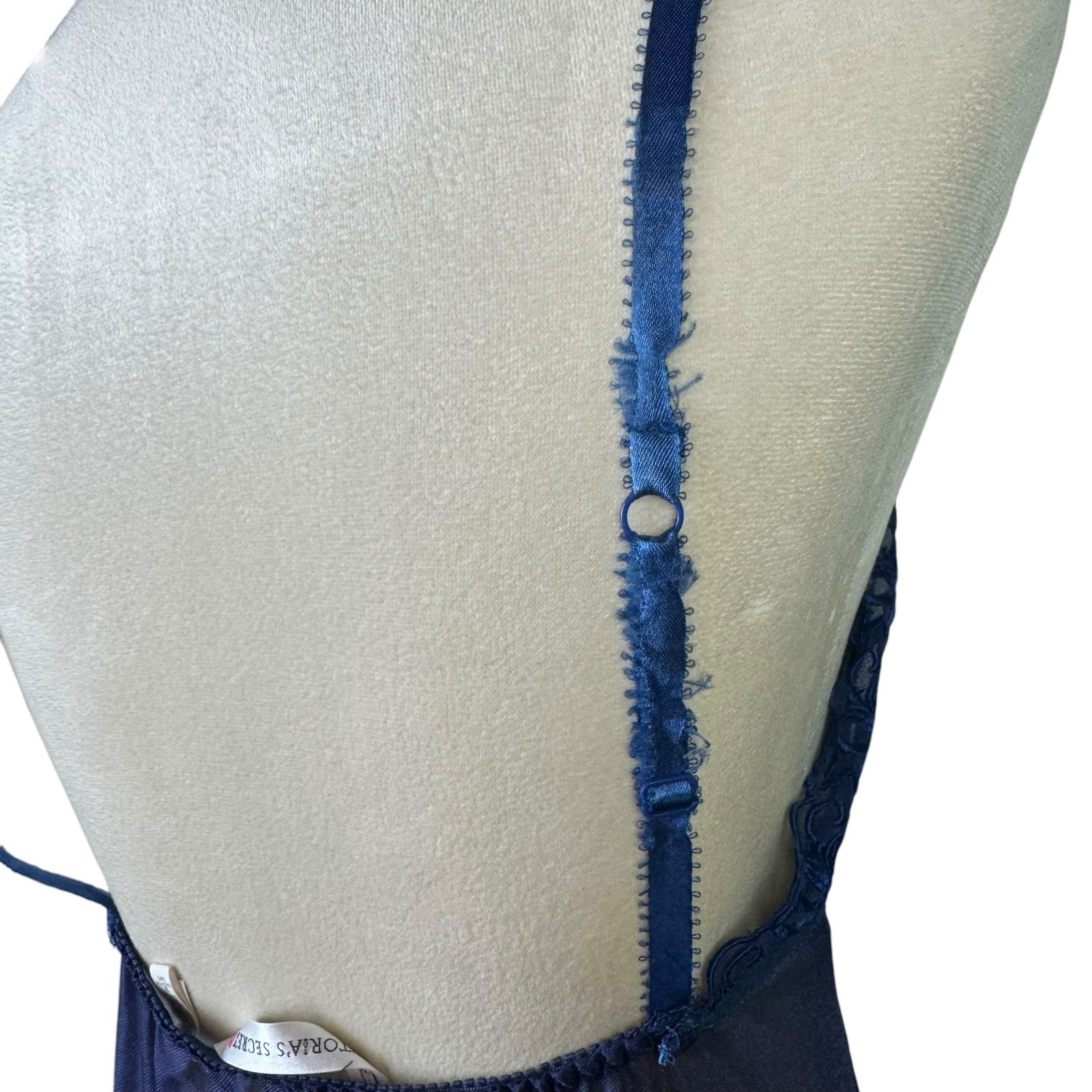 Victoria's Secret M Blue Sheer Floral Lingerie Top, Ribbon Trim