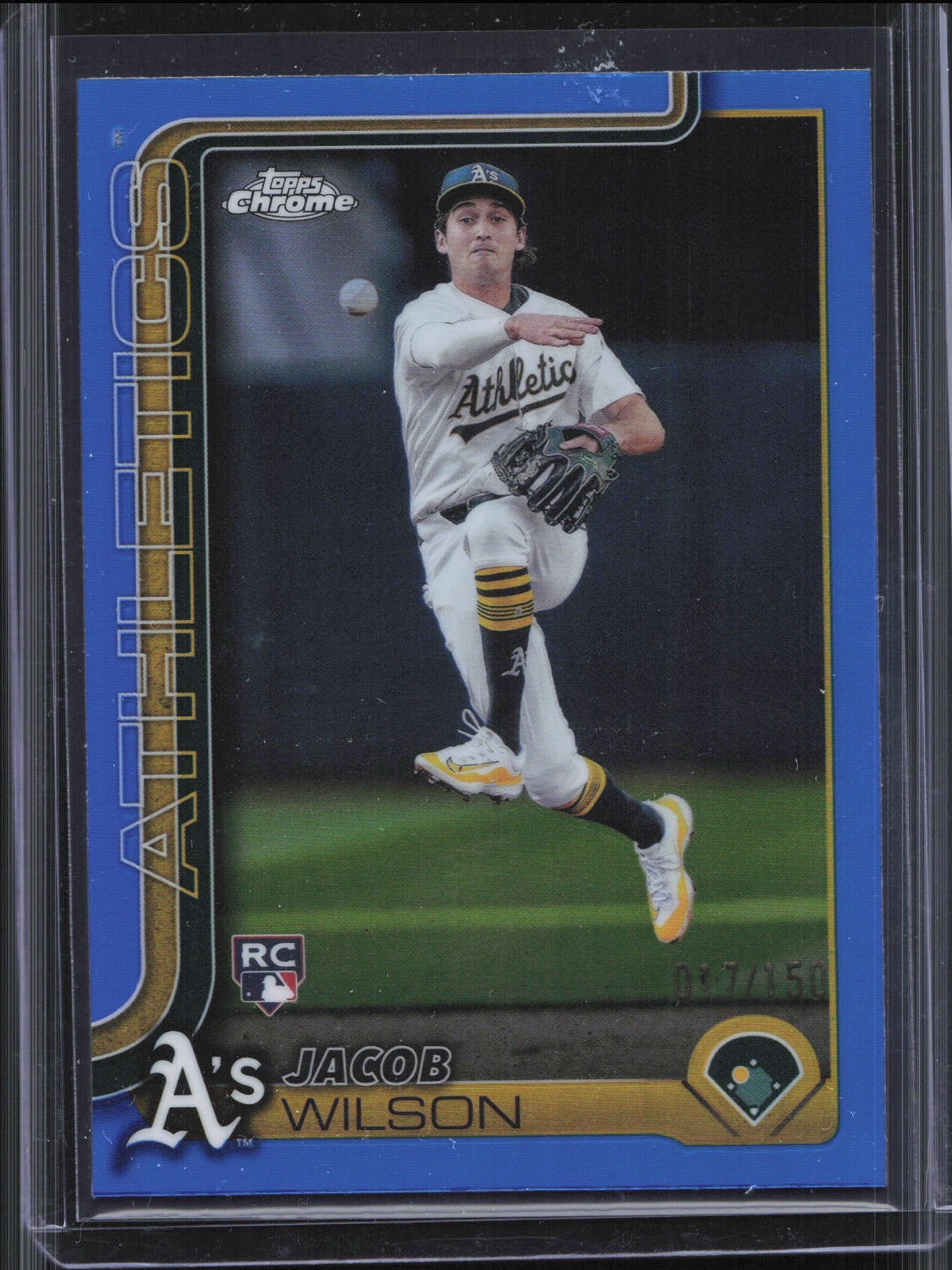2025 Topps Chrome Jacob Wilson #96 Rookie True Blue Refractor /150 A's