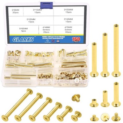 80 Sets Chicago Screws Assortment, M5 x 6/15/25/35/45/55 Brass Plated Screw P...