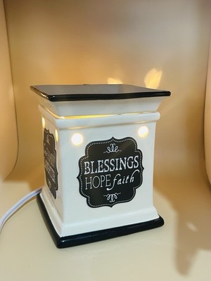 Interek Wax Scent Warmer With Bulb. Cream & Black. Inspirational Message