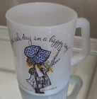 Vintage 1972 Holly Hobbie White Milk Glass Federal Glass Mug