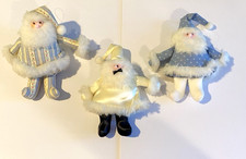 Vtg Christmas Plush Santa Claus Hanging Ornaments 6" Stuffed Set of 3 Blue White