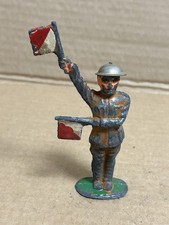 VINTAGE BARCLAY Lead Soldier w/ Signal Flags - Tin Helmet