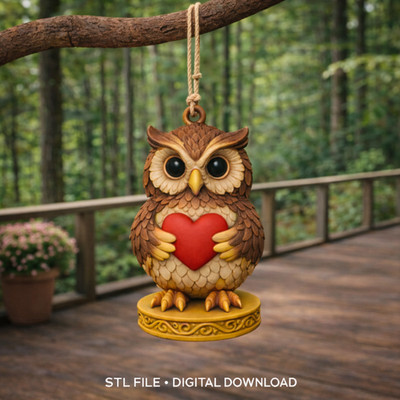 Owl with Heart - Highly Detailed Figurine Pendant 3D print model - STL file