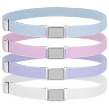 4 Pieces Toddler Boy Belt, 4 Colors Elastic Adjustable Stretch Belt with Silv