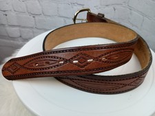 Men's Tooled Western Diamond/Oval Brown Leather Belt Made In USA Sz. 34