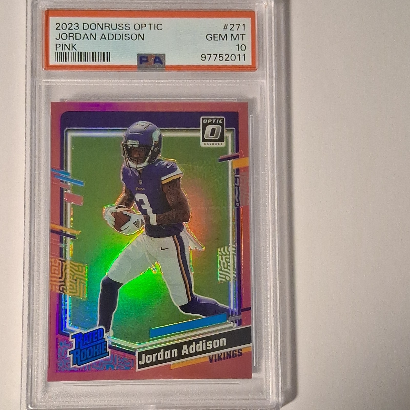 2023 Panini Donruss Optic Jordan Addison #271 Pink Prizm PSA 10