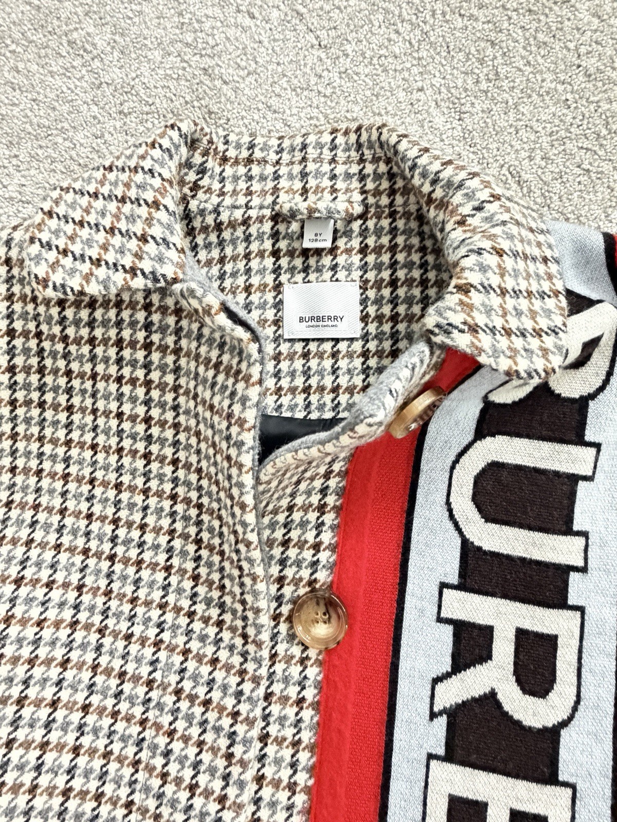 Burberry Houndstooth Logo Button Jacket Brown Whi… - image 2