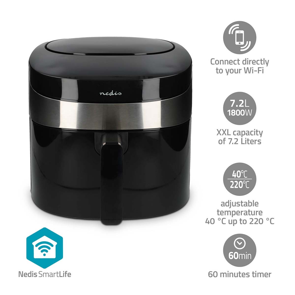 Airfryer connecté Wi-Fi Nedis KAAF180BKW mini four sans huile 4L