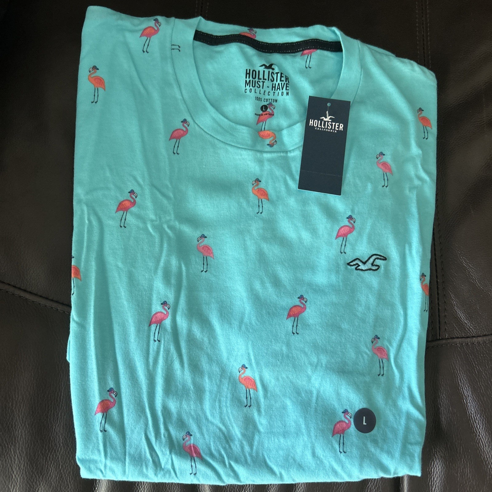 Hollister Men's Flamingo Turquoise Cotton T-Shirt Size L NWT