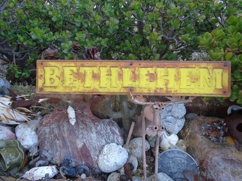 Vintage Heavy Metal Sign BETHLEHEM in Raised Letters Great Looking Old Patina
