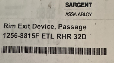 SARGENT ASSA ABLOY RIM EXIT DEVICE PASSAGE 1256-8815 F ETL RHR 32D  NEW O[EN BOX