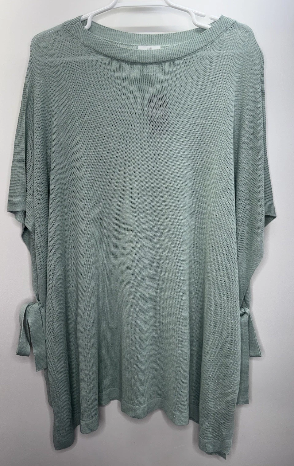 J. Jill Linen Blend Side-Tie Knit Poncho One Size Seaglass Green Coastal Beach