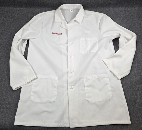 Pharmacist Lab Coat Mens Size XL White Cotton Blend Embroidered