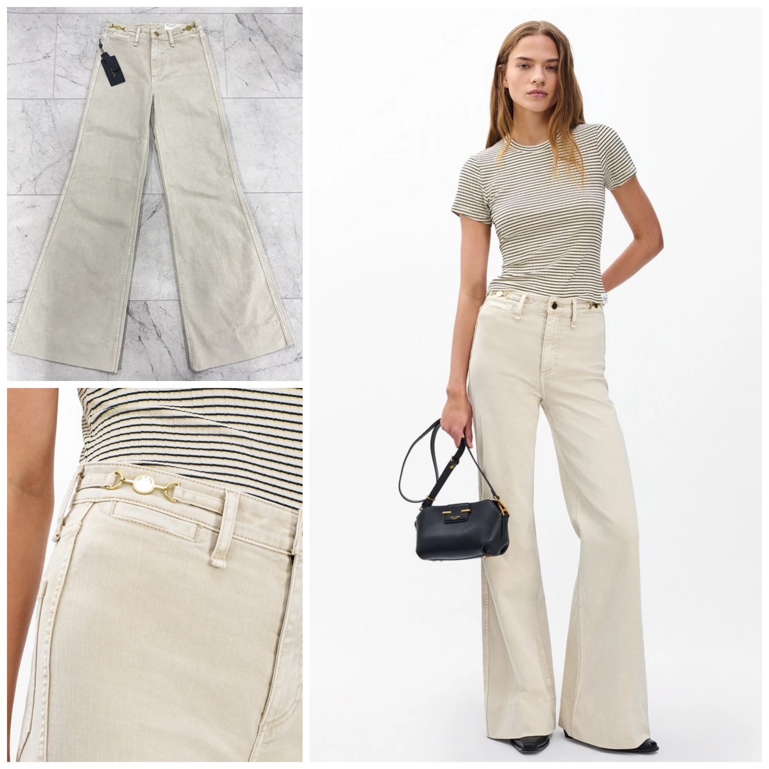 NWT $338 Rag & Bone Women's Kylar Wide Leg Jeans In Vintage Sandstone Size: 30
